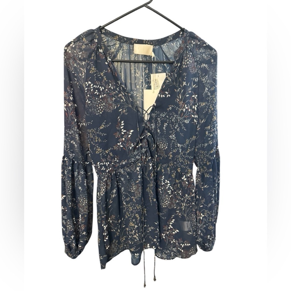 The JetSet Diaries Blue Floral Long Sleeve Blouse Size Small